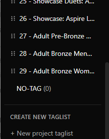 Events taglist in the sidebar with NO-TAG at the bottom