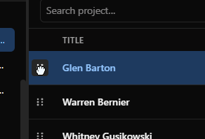 Event tracklist with grip handle for reordering competitors