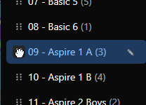 Sidebar Events list with grip handles for reordering events