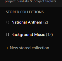 Sidebar listing stored collections above Project Tracks